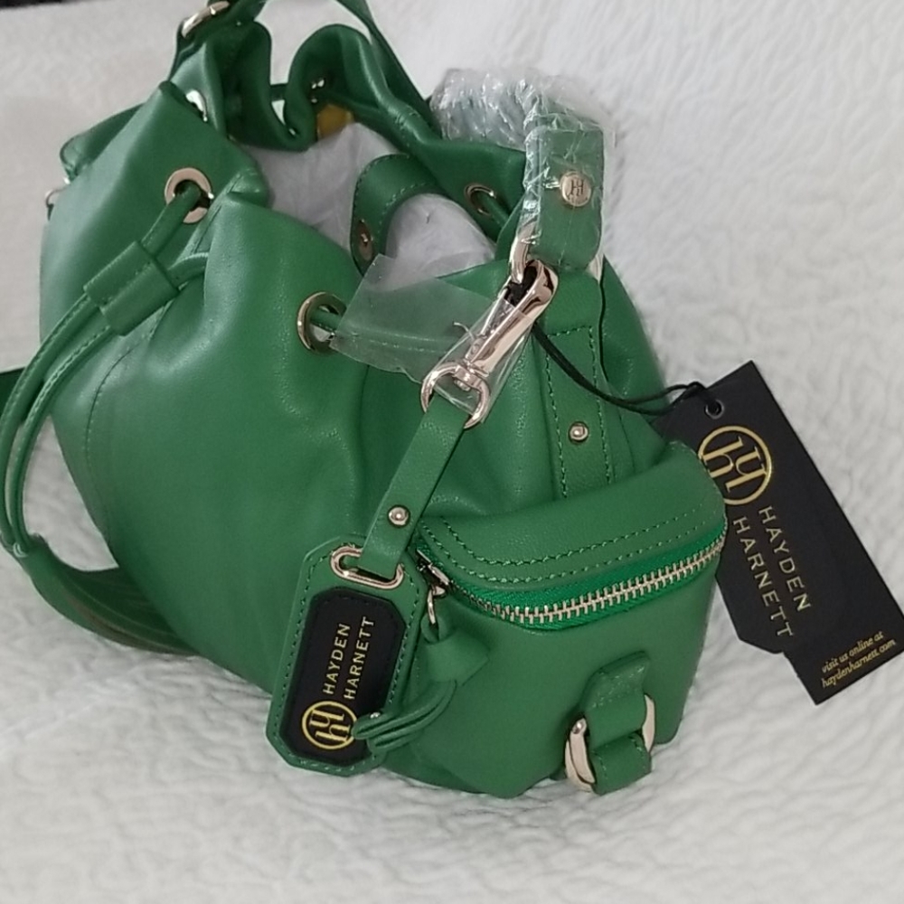 HAYDEN HARNETT GREEN LEATHER CROSS BODY BAG NWT - Picture 4 of 16